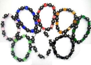 Dozen (12 PC.) Mixed Faceted Crystal Glass Beads Magnetic Hematite Bracelets On Elastic Cord #MHB-608-5E