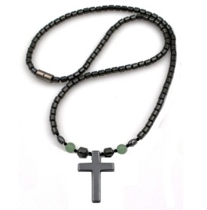 Hematite Cross With Aventurine Beads Magnetic Necklace #MN-0111AV