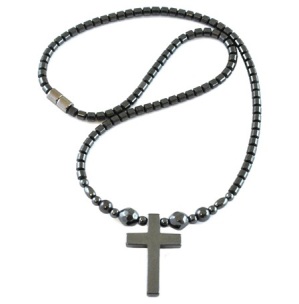 Hematite Cross With Faceted Beads Magnetic Necklace #MN-0111FBK