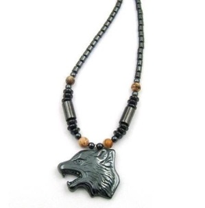 Wolf Head With Picture Jasper Beads Magnetic Necklace #MN-0114PJ