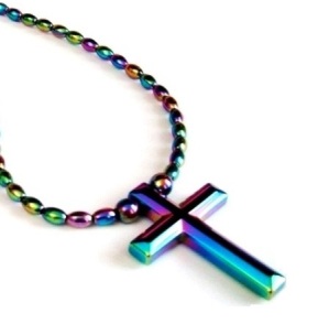 Iridescent Cross Magnetic Necklace Magnetic Therapy Necklace #MN-0138