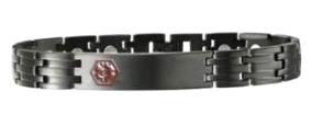 8" Black Stainless Steel Medical Alert ID Bracelet With Magnets On The Back  #MSSB101