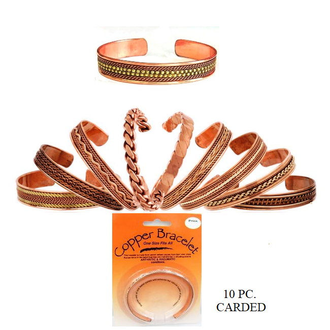 10 PC. Mixed 99.9% Pure Copper Bangles With Cards (No-Magnet) #PCC12