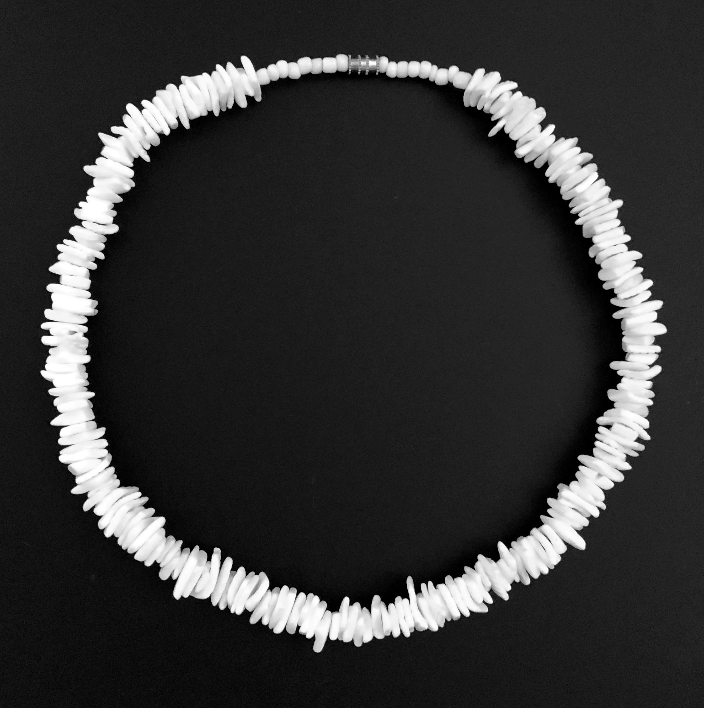 21" Long Dozen (12 PC.) White Rough Puka Shell Necklaces #PUKA-100L