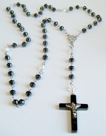 Dozen (12 PC.) Hematite And AB Crystal Beads Prayers Rosary #Rosary-12