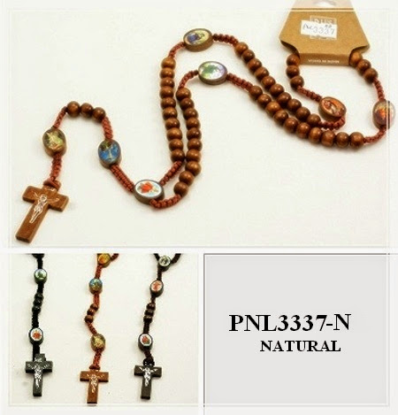 12 PC. Assorted Color Natural Wood Rosaries #PNL3337N