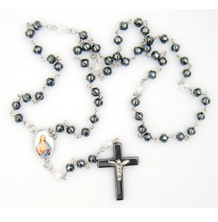 1 PC. Sacred Heart AB Crystal Hematite Rosary Prayers Rosary