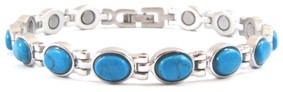 Turquoise Blue Oval Stone Stainless Steel Magnetic Bracelet #SSB305