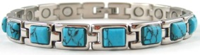 Turquoise Blue Square Stone Stainless Steel Magnetic Bracelet #SSB307