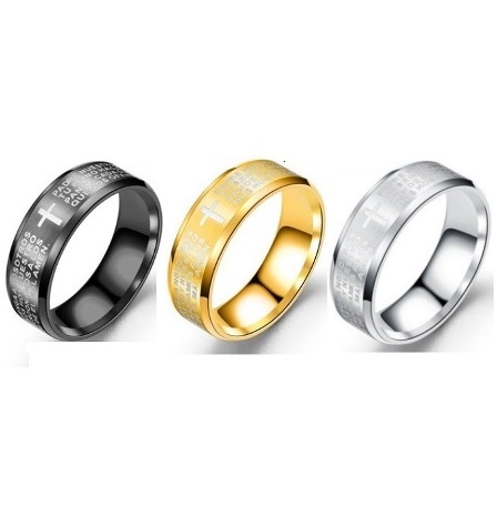 Dozen (12 PC.) "SPANISH" Prayers Heavy Stainless Steel Rings Mixed Sizes 6-13 #SSR-043