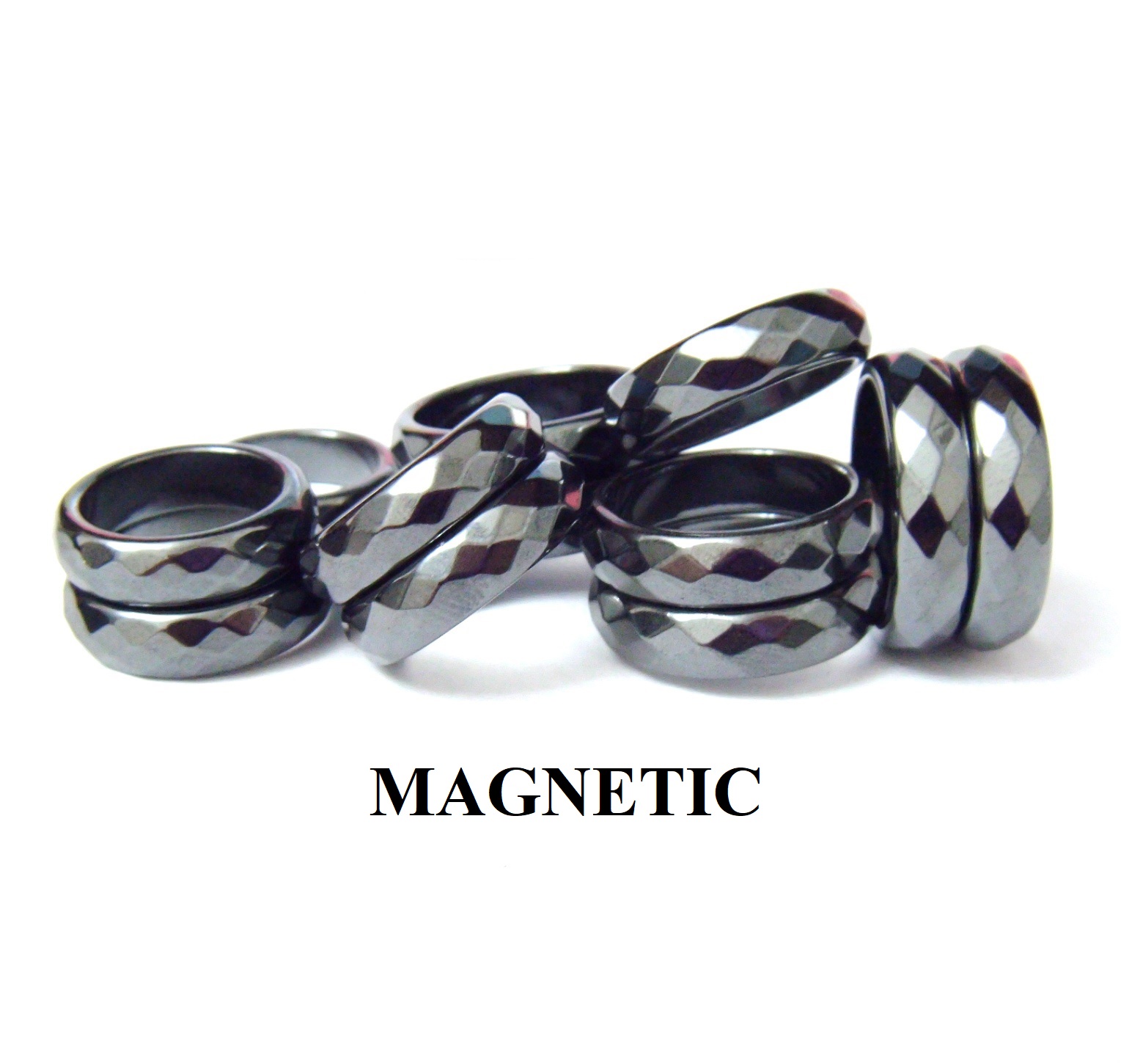 12 PC. MAGNETIC 6mm Faceted Cut Mixed Sizes Hematite Magnetic Rings #Z143A