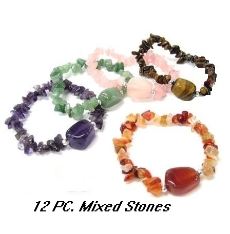 1 Dozen 5 Colors Mixed Chip Stone Bracelets With Nugget #CB-83