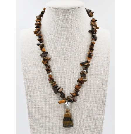 18" Tiger-Eye Chip Stone Necklace With Nugget Pendant