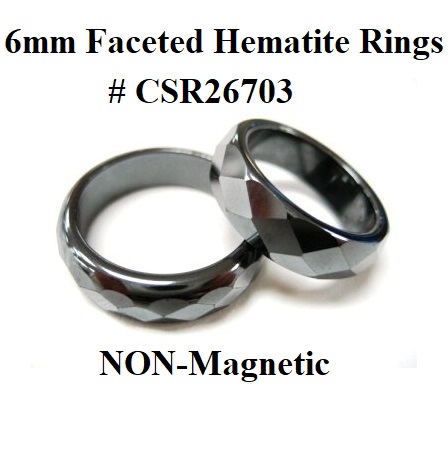 12 PC. NON-Magnetic Faceted 6mm Hematite Rings