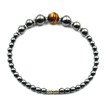 Tiger-eye Ball Hematite Bracelet (NON-Magnetic) #HBR-015