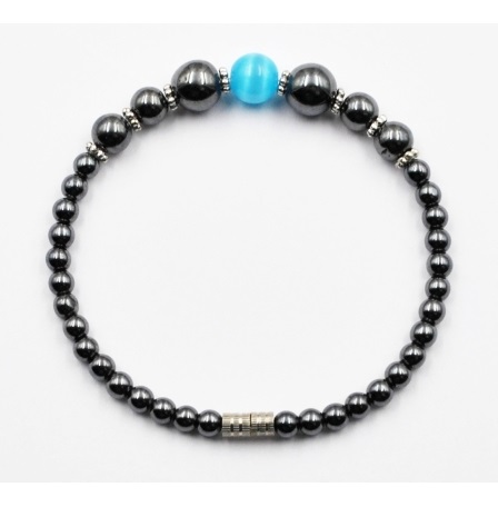 Aqua Ball Hematite Bracelet (NON-Magnetic) #HBR-017