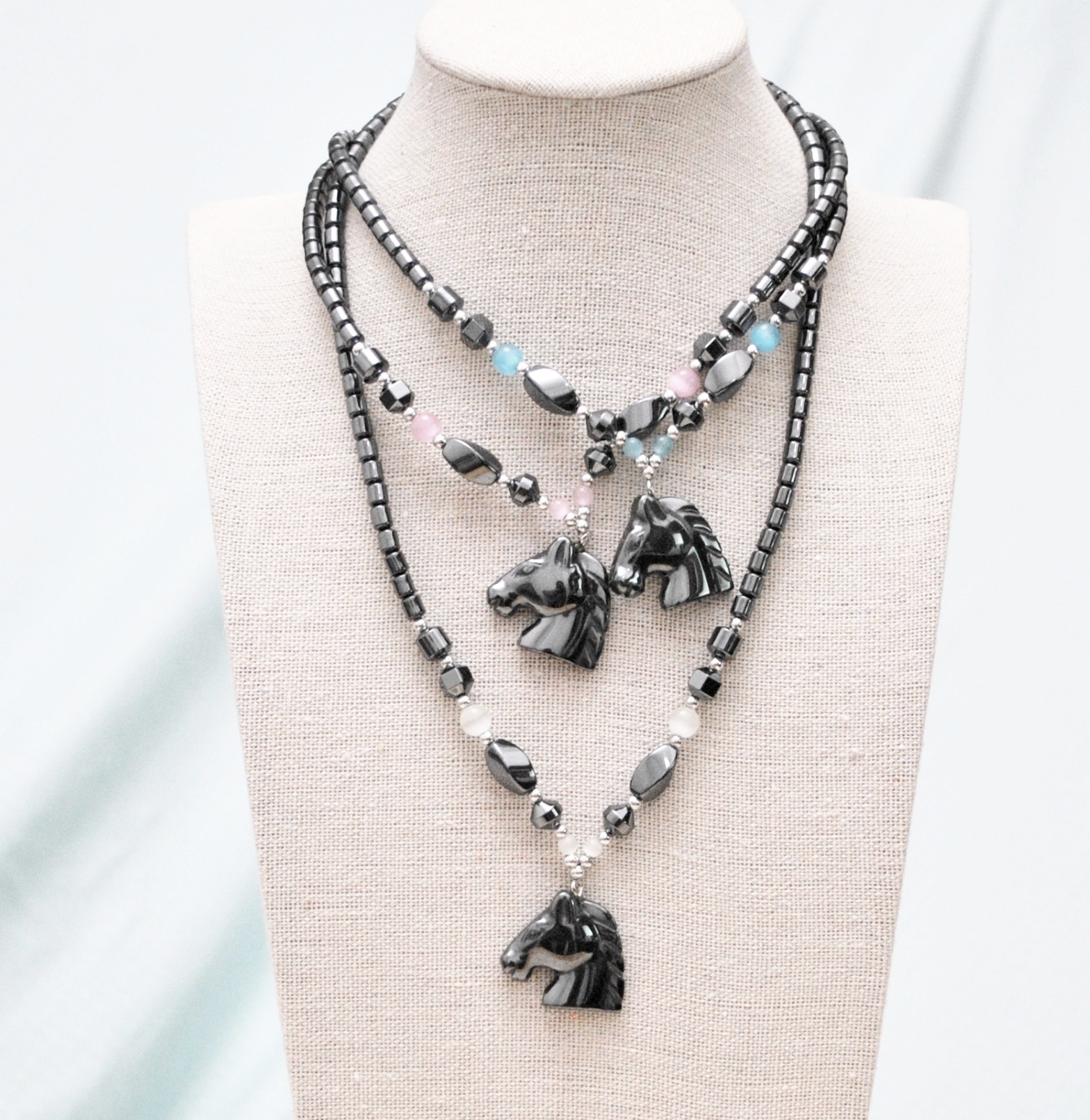 Horse Head Hematite Necklace (NON-Magnetic) #HNN0184