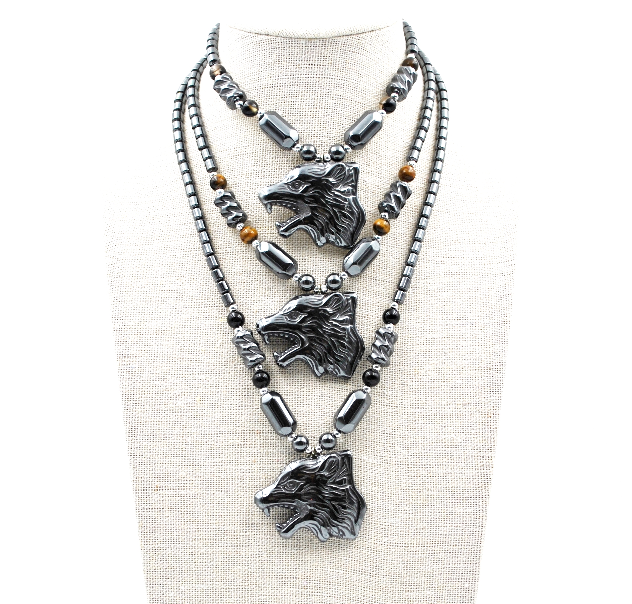 Wolf Head Hematite Necklace (NON-Magnetic) #HNN0220