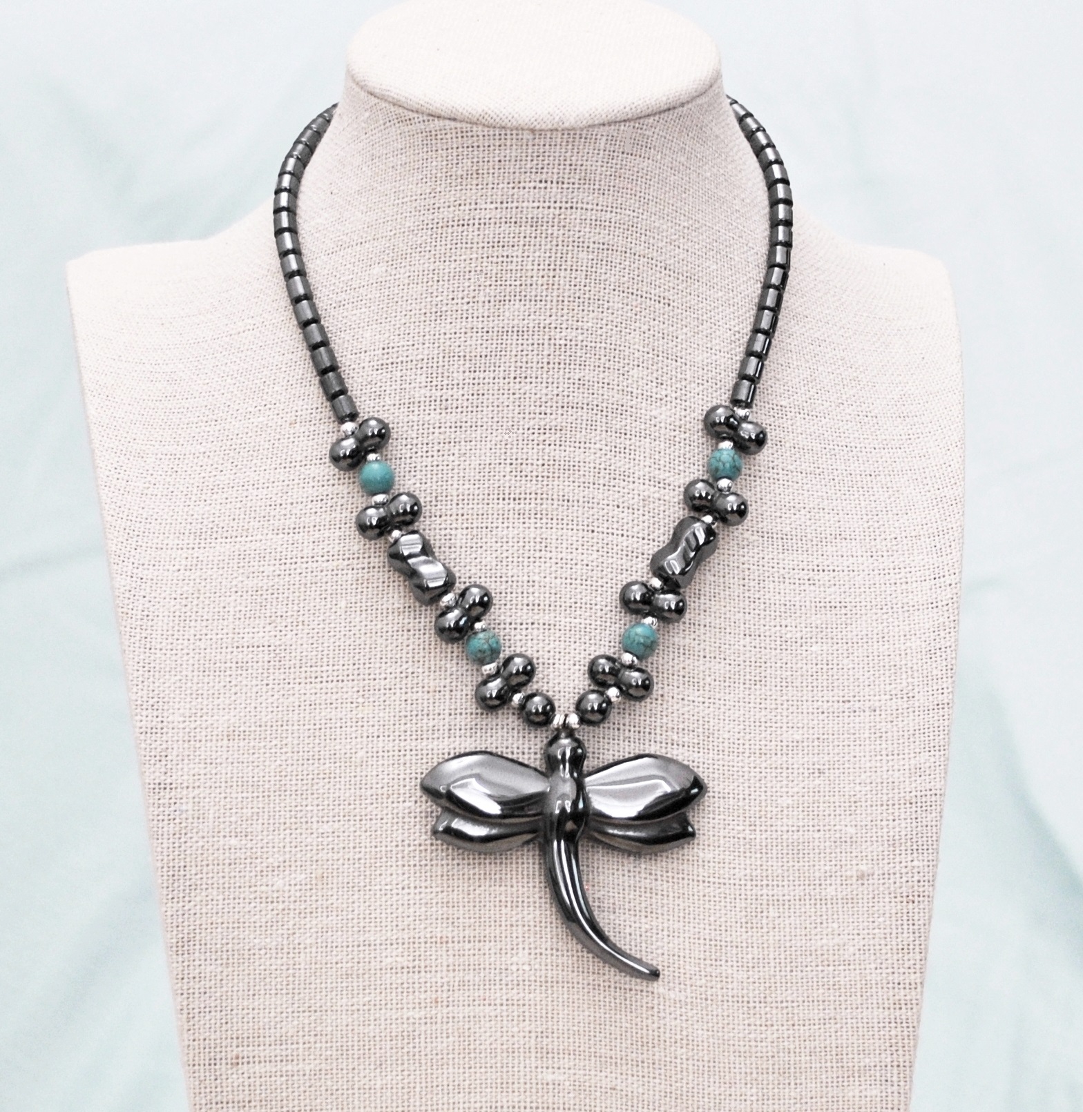Dragonfly Turquoise Hematite Necklace (NON-Magnetic) #HNN80740TQ