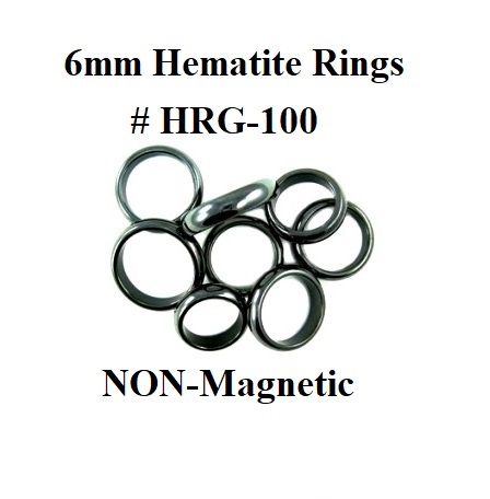 100 PC. NON-Magnetic 6mm Dome Hematite Rings