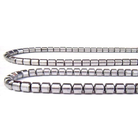 Drum Shape Silver Plated Magnetic Hematite Beads 16" Each