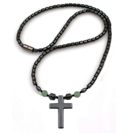 Hematite Cross With Aventurine Beads Magnetic Necklace