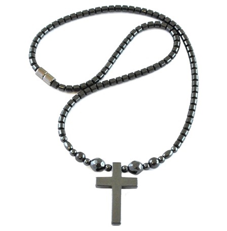 Hematite Cross With Faceted Beads Magnetic Necklace