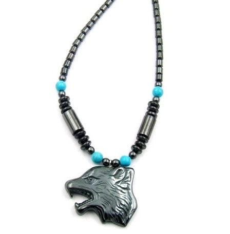 Wolf Head With Turquoise Beads Magnetic Necklace