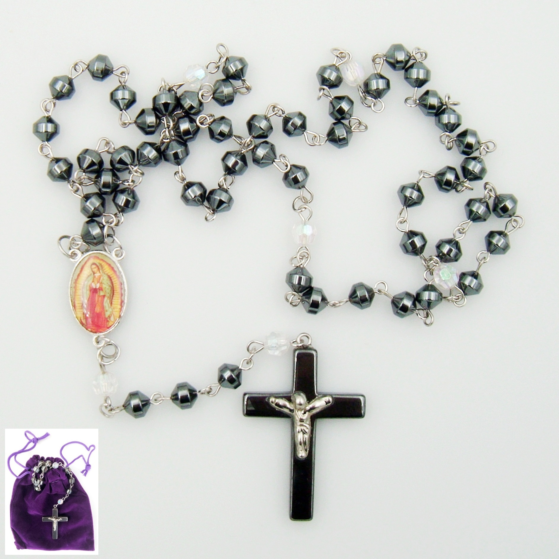 Guadalupe AB Crystal Hematite Rosary Prayers Rosary