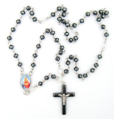 Heart Mary AB Crystal Hematite Rosary Prayers Rosary