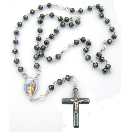 Holy Family AB Crystal Hematite Rosary Prayers Rosary