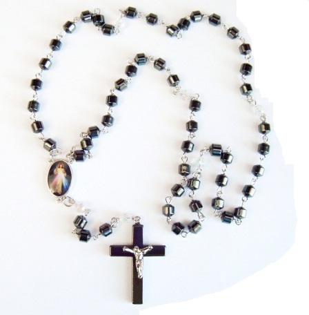 Jesus Mercy AB Crystal Hematite Rosary Prayers Rosary