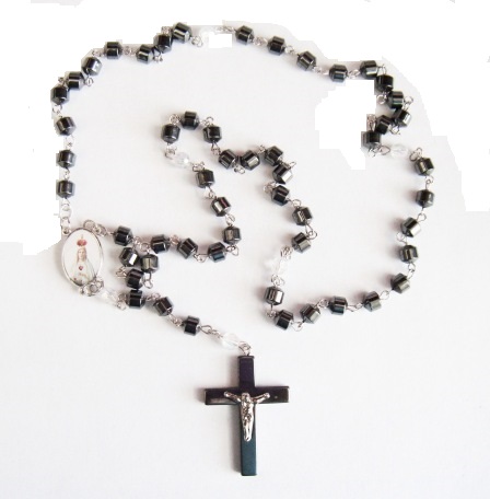 Lady Fatima AB Crystal Hematite Rosary Prayers Rosary