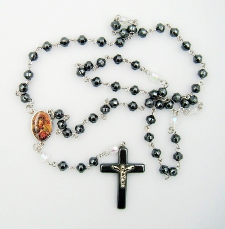 Perpetual Help AB Crystal Hematite Rosary Prayers Rosary