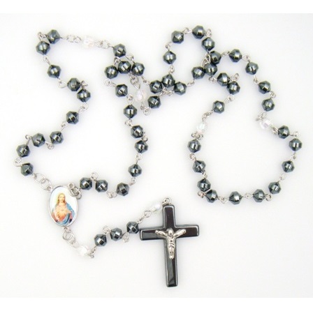 Sacred Heart AB Crystal Hematite Rosary Prayers Rosary