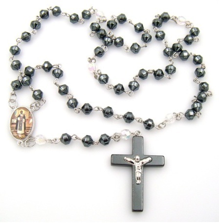 Saint Martin AB Crystal Hematite Rosary Prayers Rosary