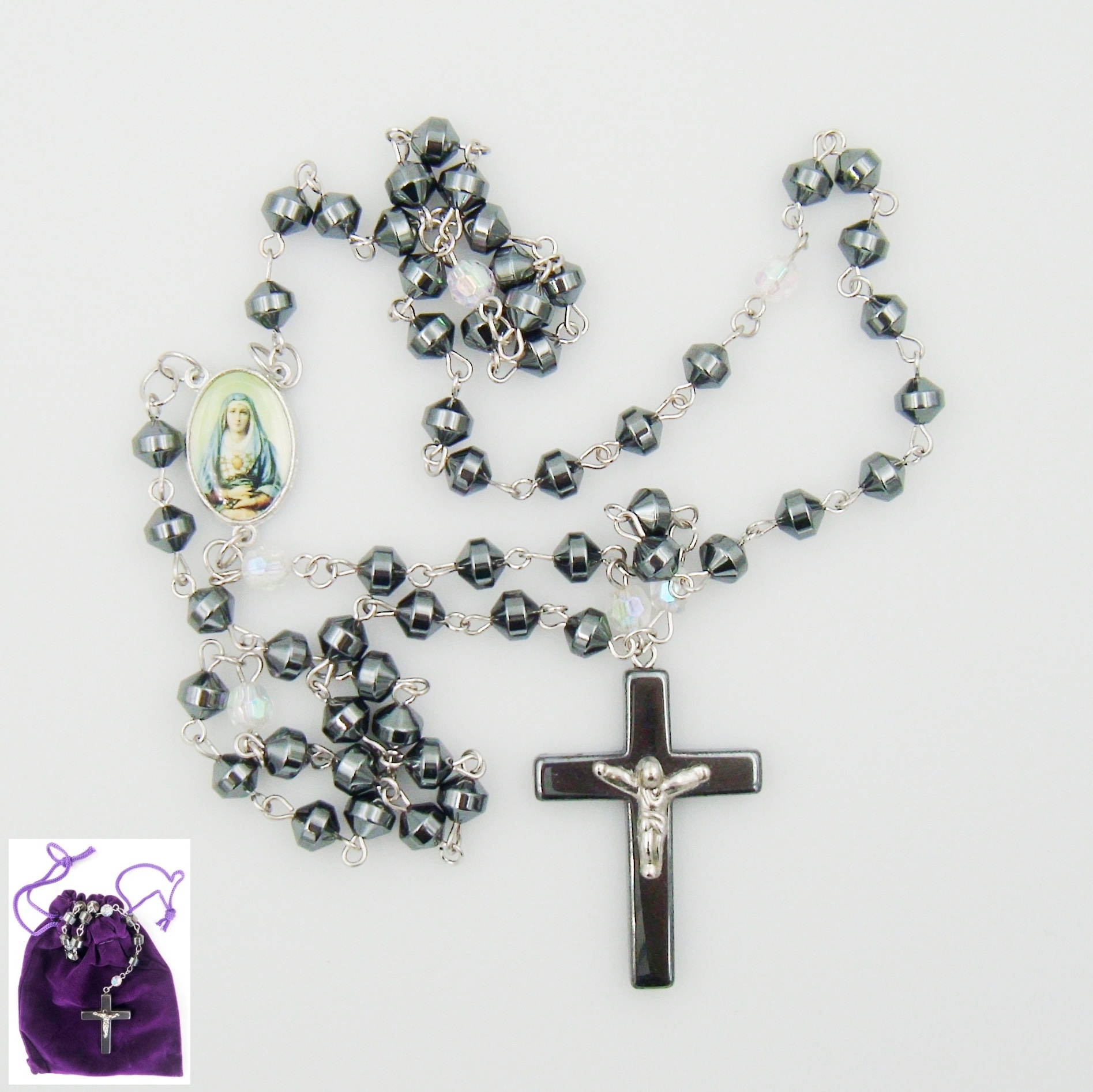 Seven Sorrow AB Crystal Hematite Rosary Prayers Rosary