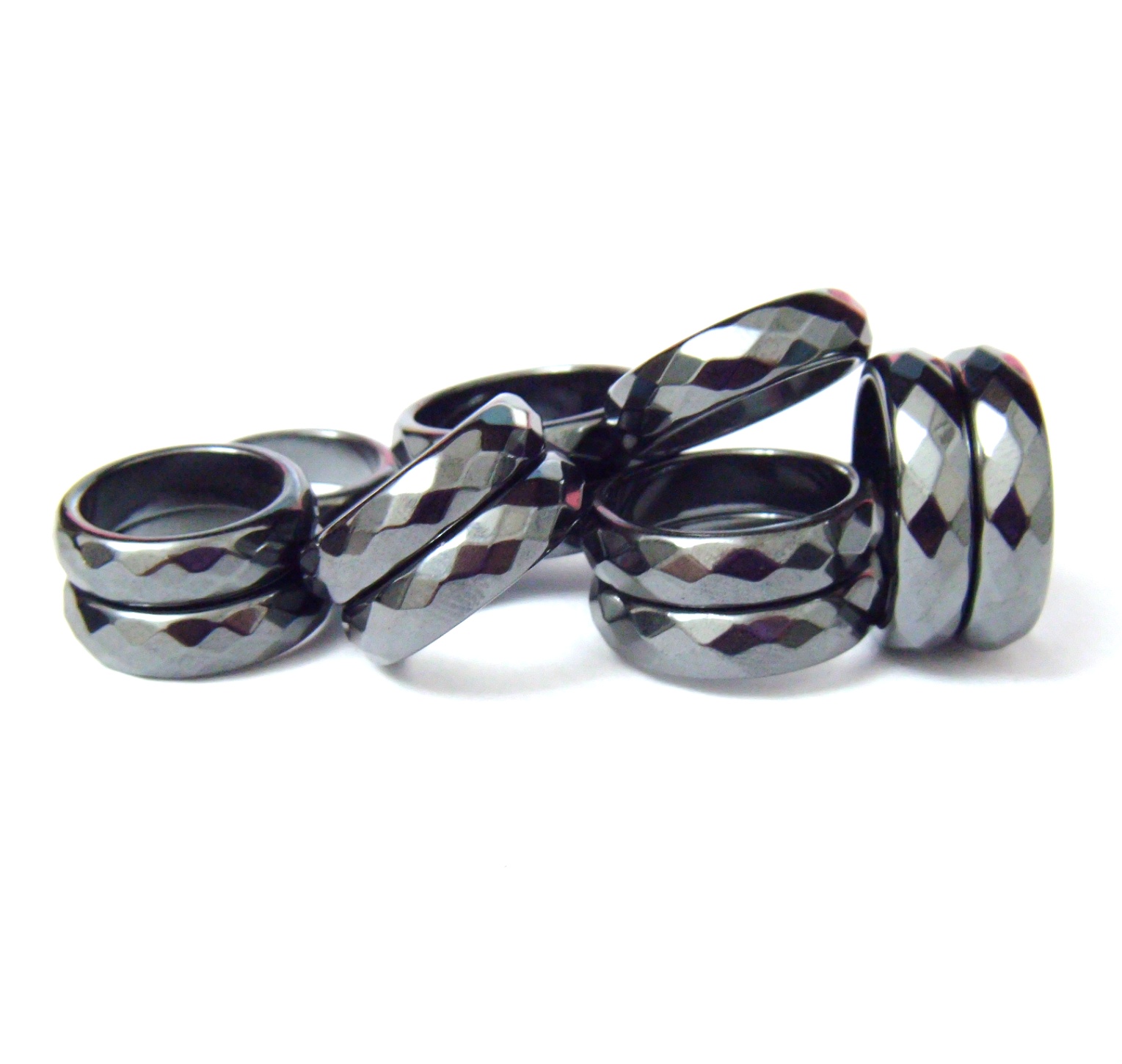 12 PC. MAGNETIC Diamond Cut 6mm Hematite Magnetic Rings