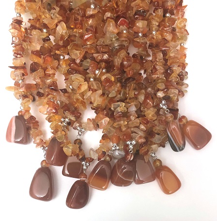 Dozen (12 Pc.) 18" Carnelian Chip Stone Necklace With Nugget Pendant #CN83CA