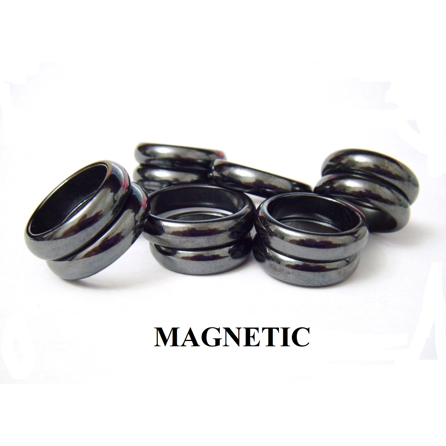 12 PC. MAGNETIC Mixed Sizes 6mm Wide Smooth Dome Top Hematite Magnetic Rings #CSR