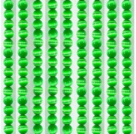 51 Beads 15" 8mm Green Fiber Optic Cat's Eye Glass Beads AAA Quality #FBR8-GR