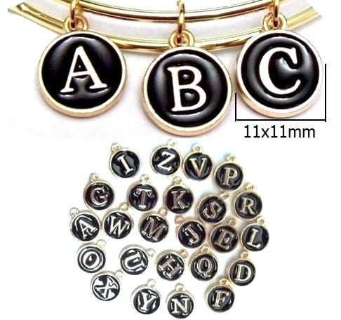 Quality Gold Plated Double Sided Enameled Alphabetic Initial Charms with Loops #G-AZ