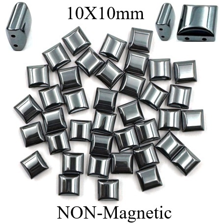 100 PC Reversable 10x10mm Hematite Spacer Beads with 2 Holes (Non-Magnetic) #HB10X10