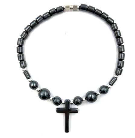 Dozen (12 PC.) Cross Hematite Bracelet (NON-Magnetic) #HBR-028