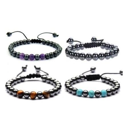 Dozen (12 PC.) Assorted Stone Unisex Magnetic Hematite Bracelets #HBR-40Asst-H