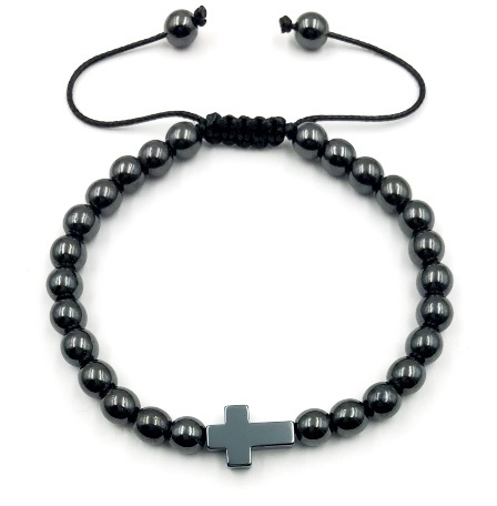 Dozen (12 PC.) Cross Magnetic Hematite Bracelets One Size Fits All #HBR-40Cross