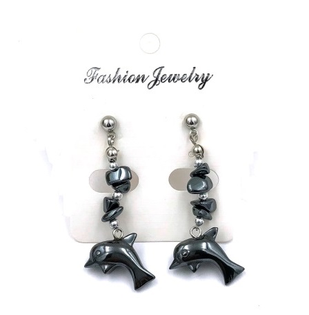 Dozen (12 Pairs) Small Dolphin Shiny Hematite Post Earrings #HER-4