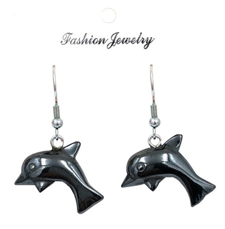 Dozen (12 Pairs) Small Dolphin Hematite Earrings on Stainless steel Ear Hooks #HER-5