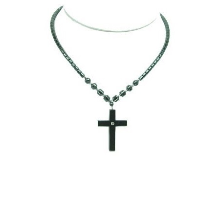 Dozen Rhinestone Cross Hematite Necklace #HN-0005