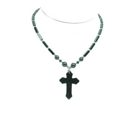 Dozen Large Plain Cross Hematite Necklace #HN-0007B